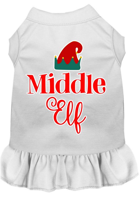 Middle Elf Screen Print Dog Dress White XS